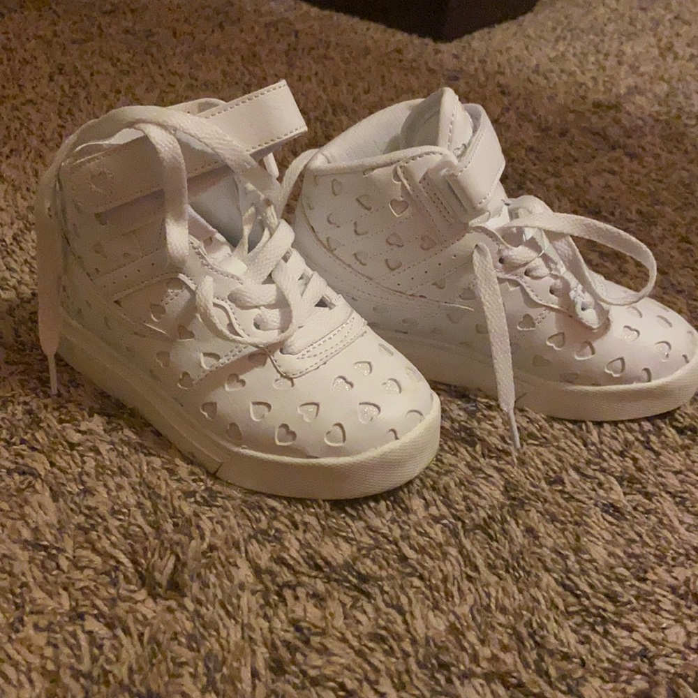 Cute little kids white heart shoes